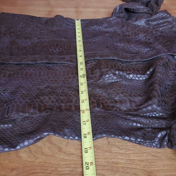 Dana Buchman Faux Snakeskin Jacket M Chocolate Brown Snake Reptile Snap Front - Picture 10 of 11